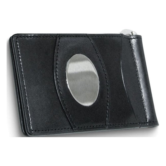 Black Italian Leather Razor Wallet with ID Window and Engraving Plate QGM5956
