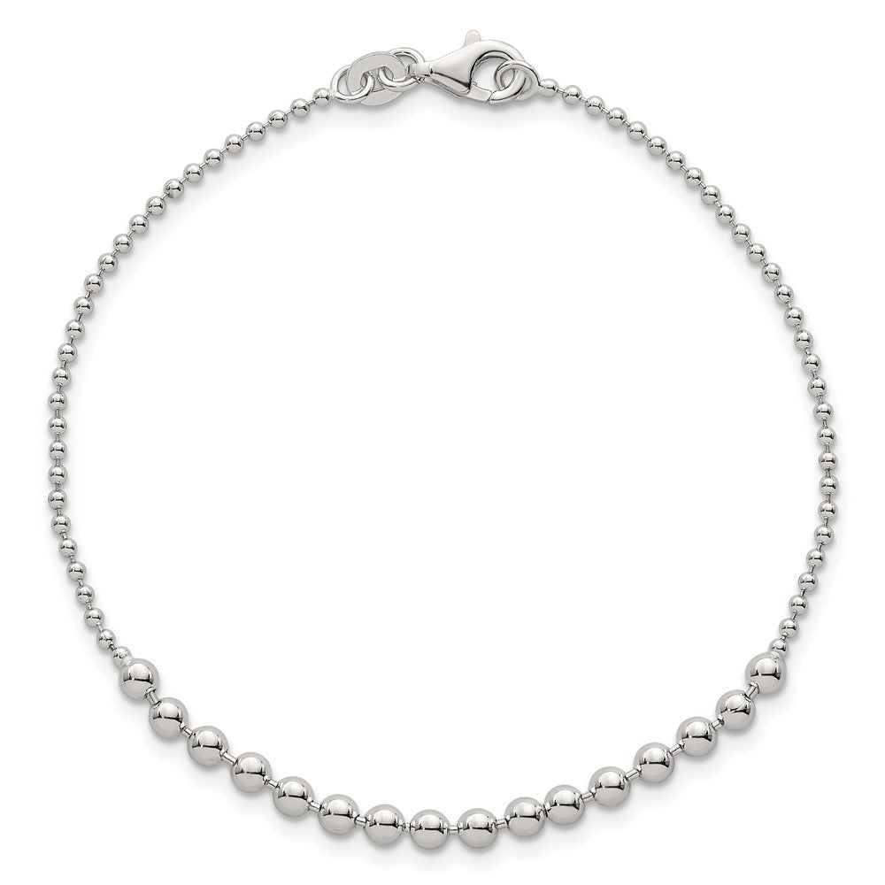 Sterling Silver Polished Center Beaded 7.5 Inch Bracelet