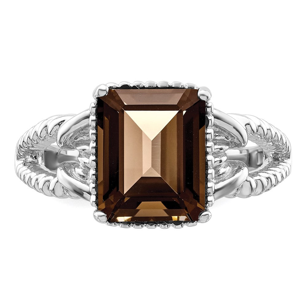 Sterling Silver Rhodium w/ Flash Gold-plate Smoky Quartz Ring