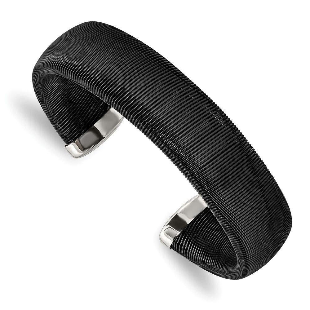Stainless Steel Polished Black IP-plated Wire 18mm Cuff Bangle 7.25 inches