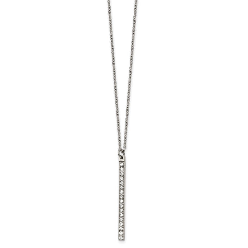 Stainless Steel Polished w/CZ BAR 16in Necklace