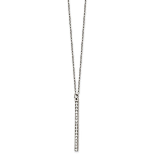 Stainless Steel Polished w/CZ BAR 16in Necklace