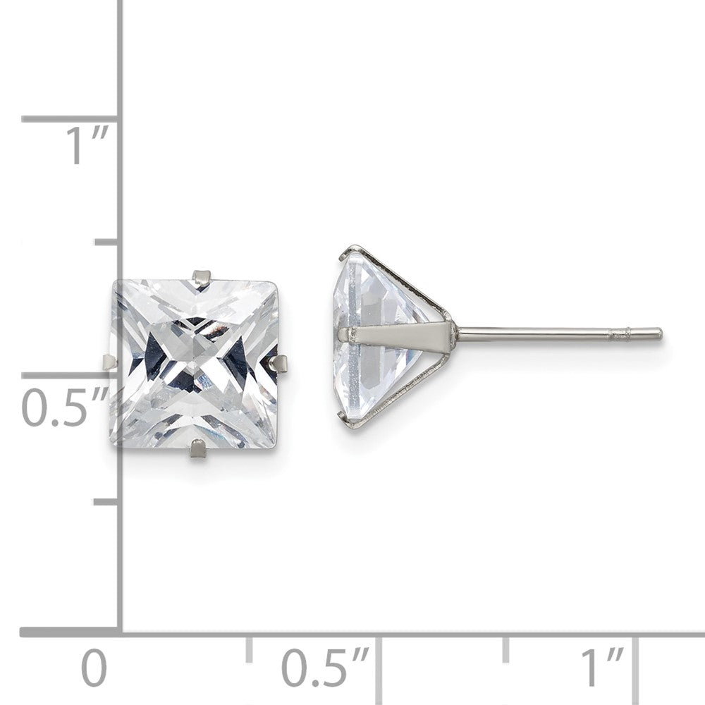 Stainless Steel Polished 8mm Square CZ Stud Post Earrings