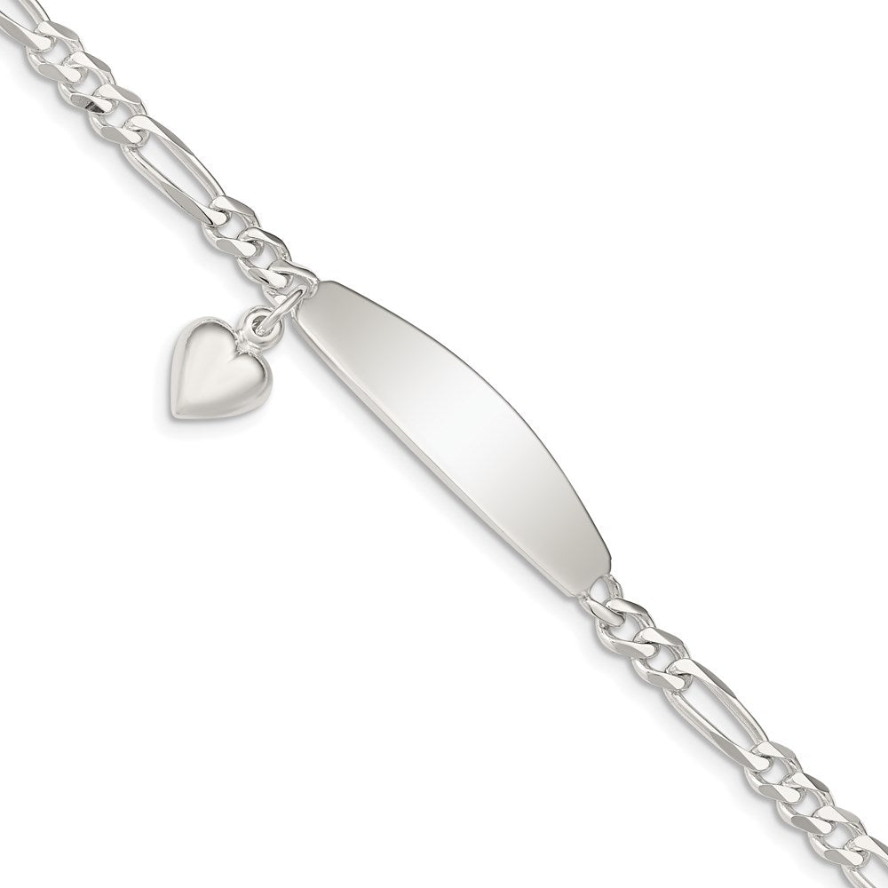 Sterling Silver ID with Heart Figaro Link Bracelet 7 inches