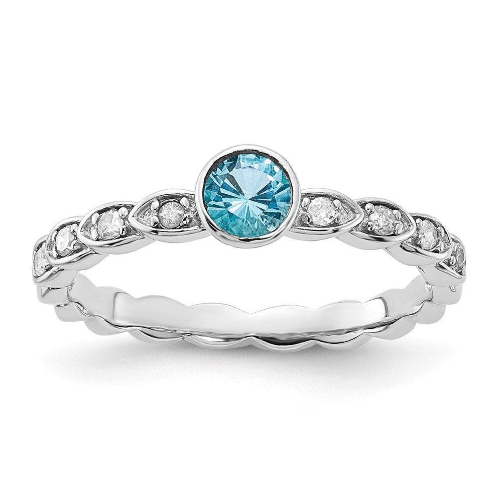Sterling Silver Blue Topaz and Diamond Ring