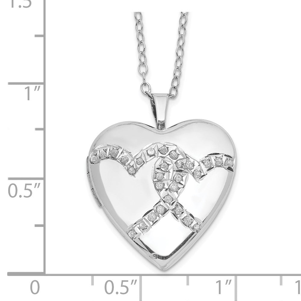 Diamond Fascination Diamond Mystique Sterling Silver Platinum-plated Diamond Double Heart Locket 18 Inch Necklace 18 Inches