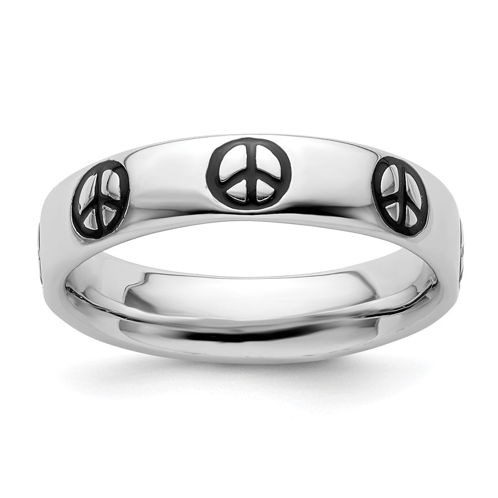 Sterling Silver Stackable Expressions Polished Enameled Peace Sign Ring Size -6