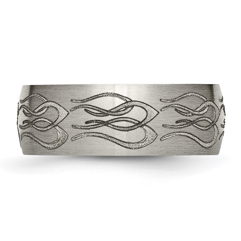 Titanium Brushed Flame Laser Design 8mm Band Size - 7.5