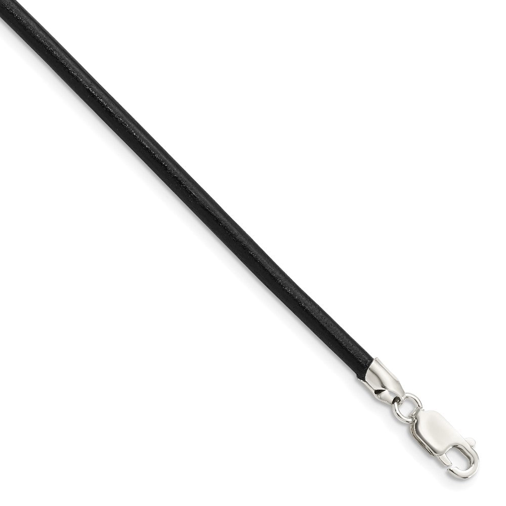 Sterling Silver 18inch 3mm Black Leather Necklace 18 Inches