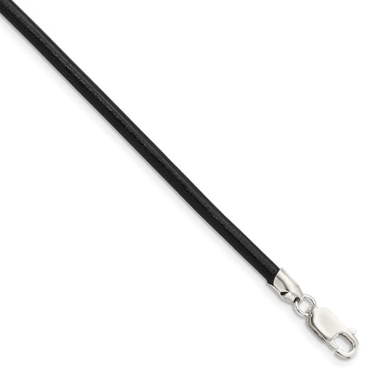 Sterling Silver 18inch 3mm Black Leather Necklace 18 Inches