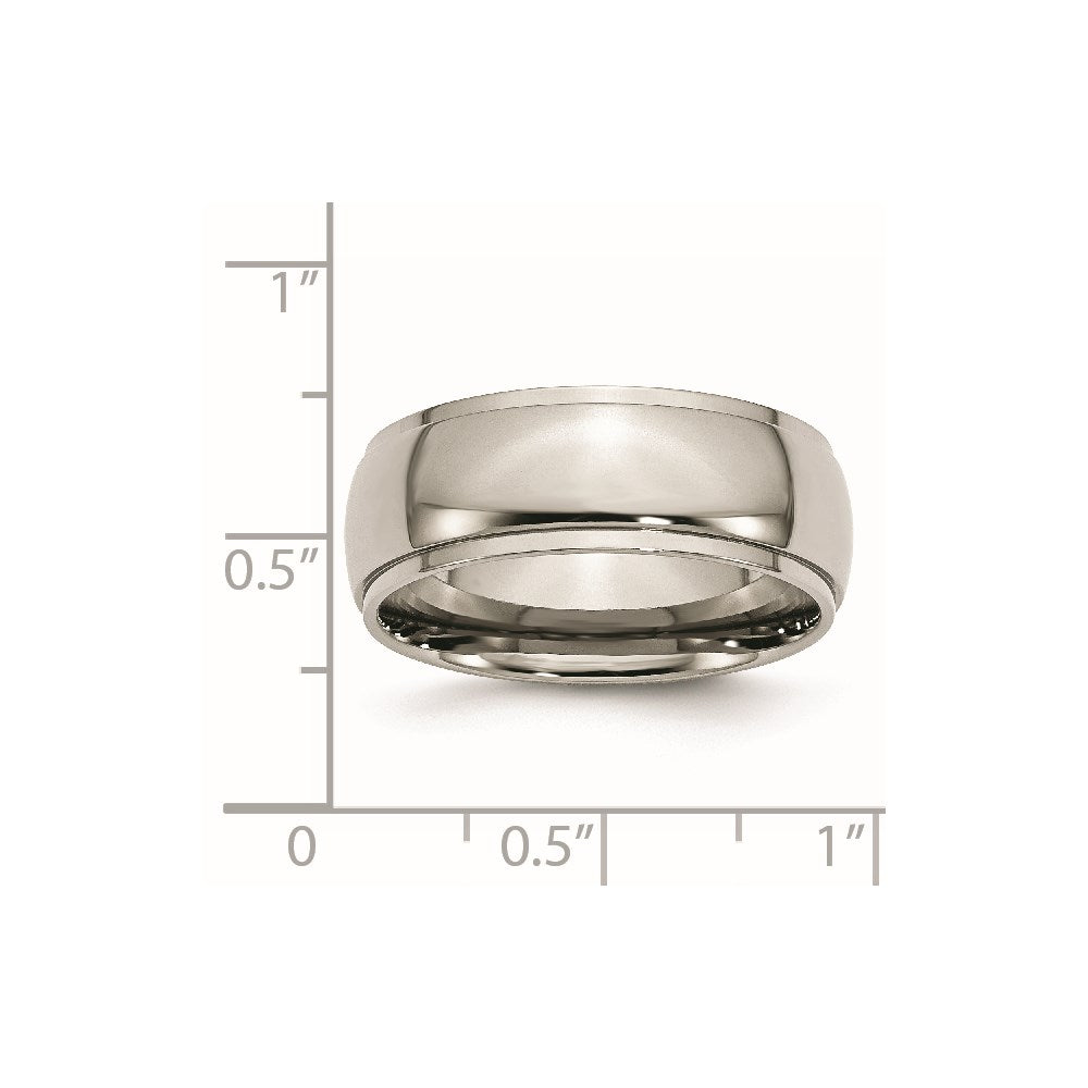Titanium Polished 8mm Ridged Edge Band Size - 7.5