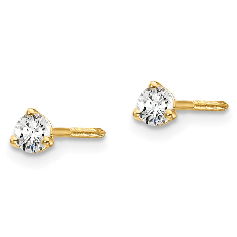 14k Yellow Gold 1/5 ctw Certified Lab Grown Diamond VS+ F+ Round 3 Prong Heavy Wt. Screwback Stud Earrings