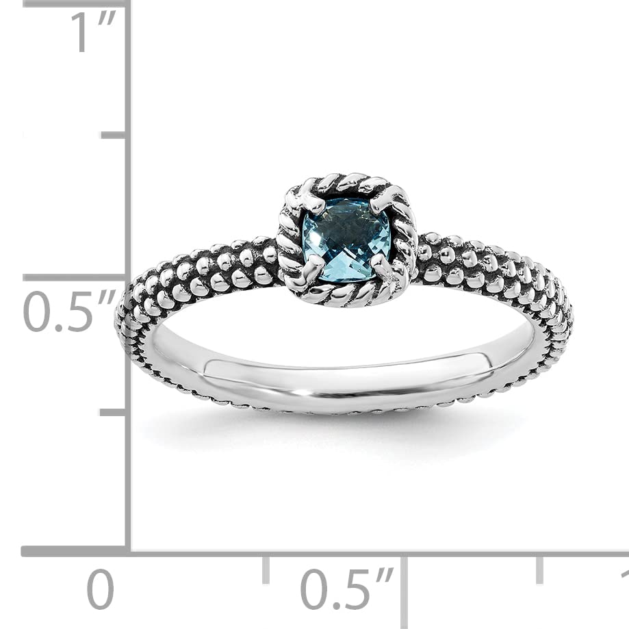 Sterling Silver Stackable Expressions Checker-cut Blue Topaz Antiqued Ring Size -6