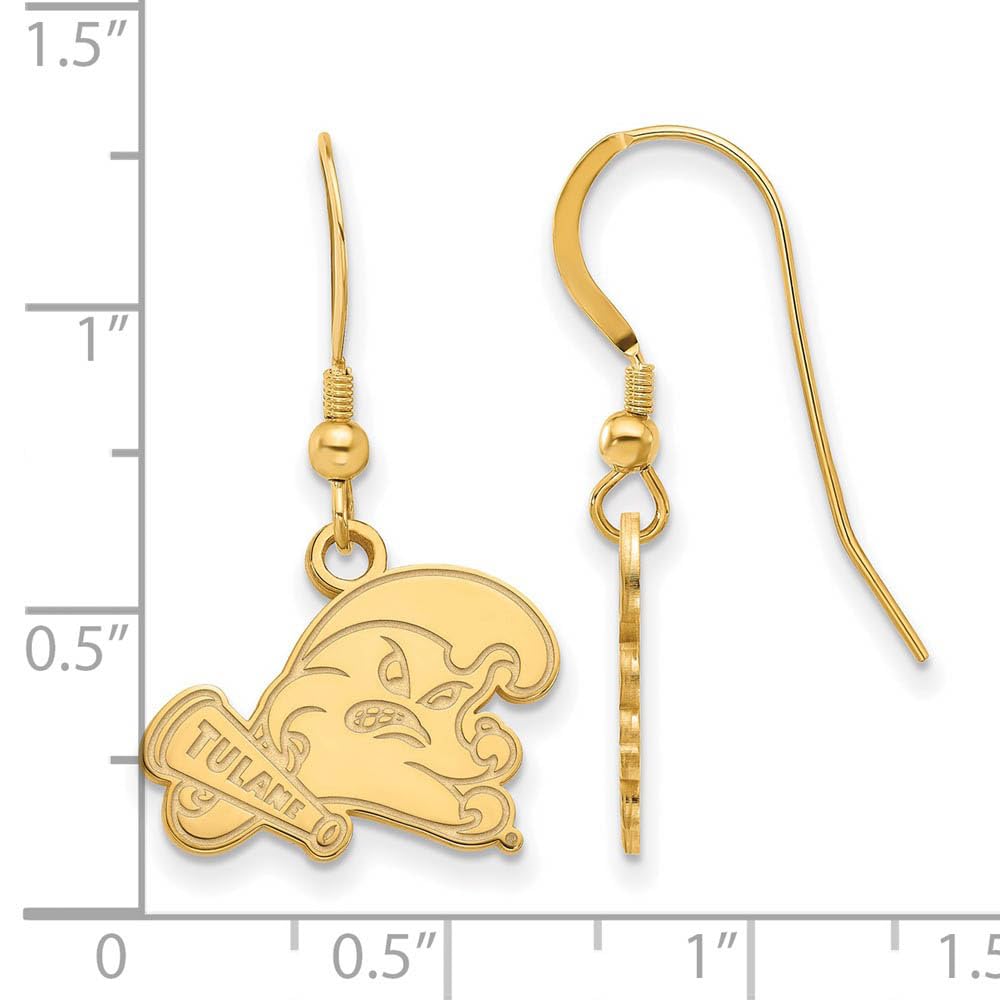 14k Gold Plated Silver Tulane University Small Dangle Earrings