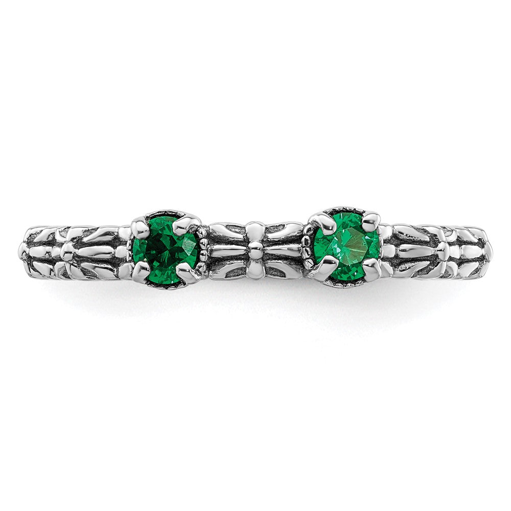 Sterling Silver Stackable Expressions Created Emerald Two Stone Ring Size -7
