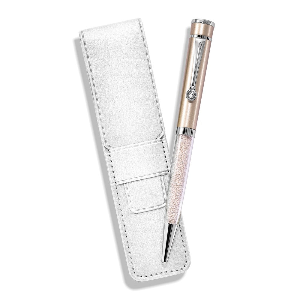 Luxury Giftware by Jere Champagne Crystal Filled Ballpoint Pen with White Vinyl Pouch Set
