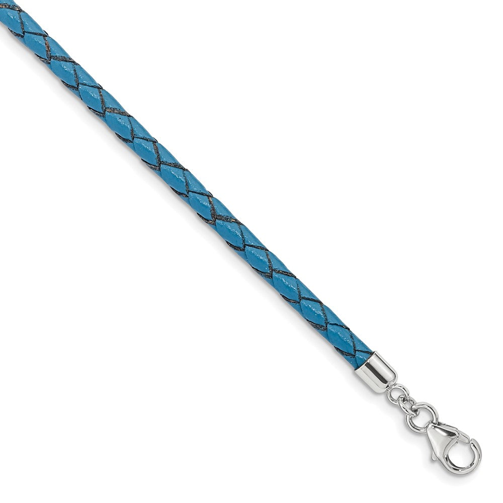 Sterling Silver Reflections Blue Leather Rhodium-plated 14 inch with a 2 inch extention Choker/Wrap Bracelet 14 inches