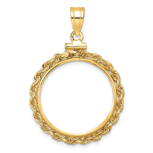 Wideband Distinguished Coin Jewelry 14k Polished Rope 20.1mm x 2.1mm Screw Top Coin Bezel Pendant