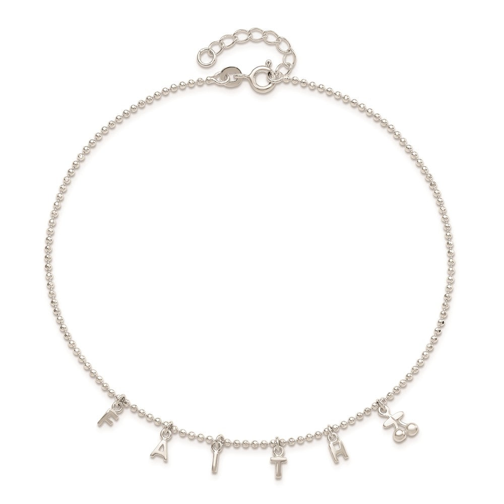 Sterling Silver FAITH 10in Plus 1in Ext. Anklet 10 inches