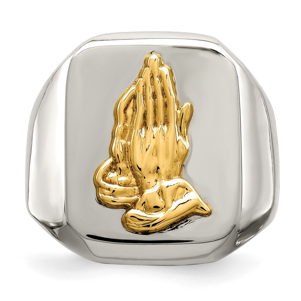 Stainless Steel w/14k Accent Polished Praying Hands Ring Size - 11