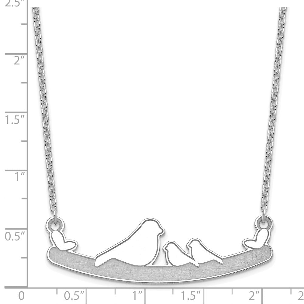 Sterling Silver/Rhodium-plated Mom and 2 Baby Birds Necklace