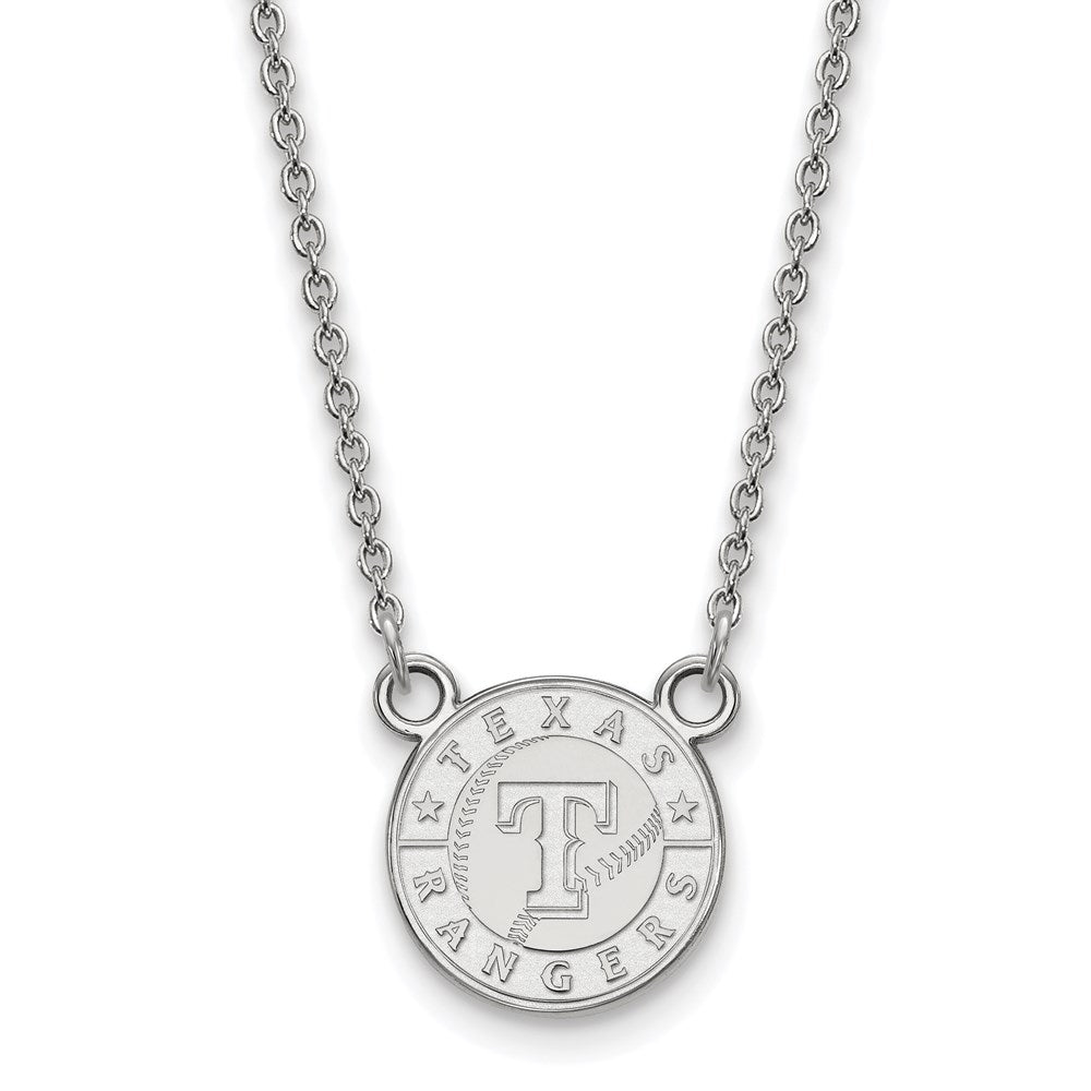 Sterling Silver Rhodium-plated MLB LogoArt Texas Rangers Small Pendant 18 inch Necklace