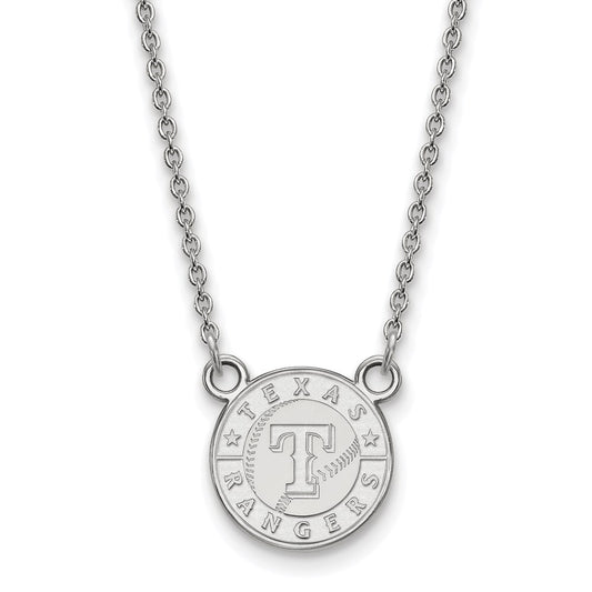 Sterling Silver Rhodium-plated MLB LogoArt Texas Rangers Small Pendant 18 inch Necklace