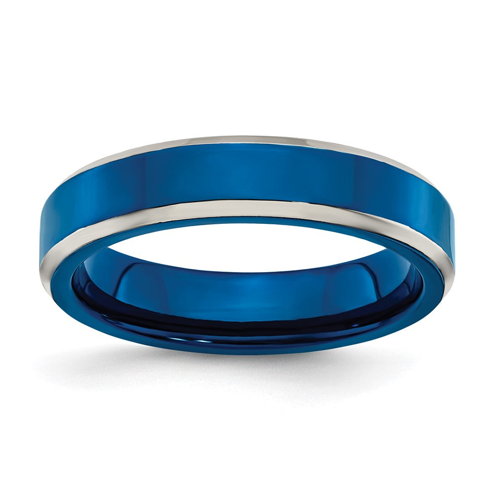 Stainless Steel Polished Blue IP-plated 5mm Band Size - 7