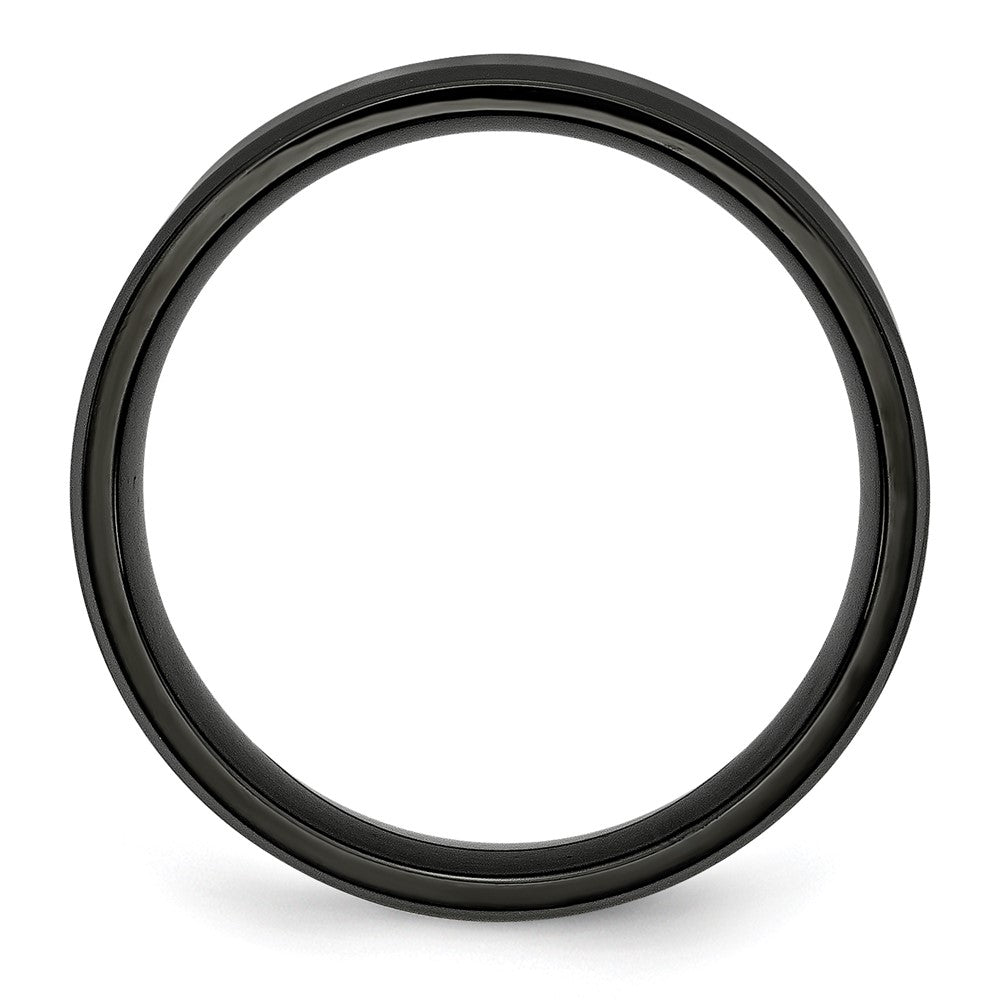 Stainless Steel Polished Brushed Center Black IP 6mm Beveled Edge Band Size - 9.5