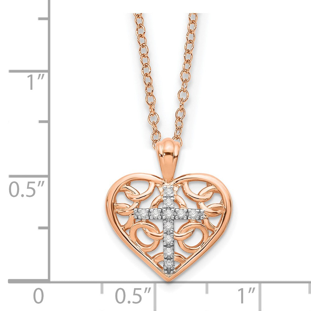 10K Rose Gold with Rhodium Plated Diamond Cross in Heart Necklace