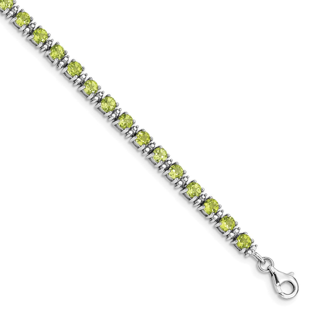 Sterling Silver Rhodium-plated Peridot and Diamond Bracelet 7 inches
