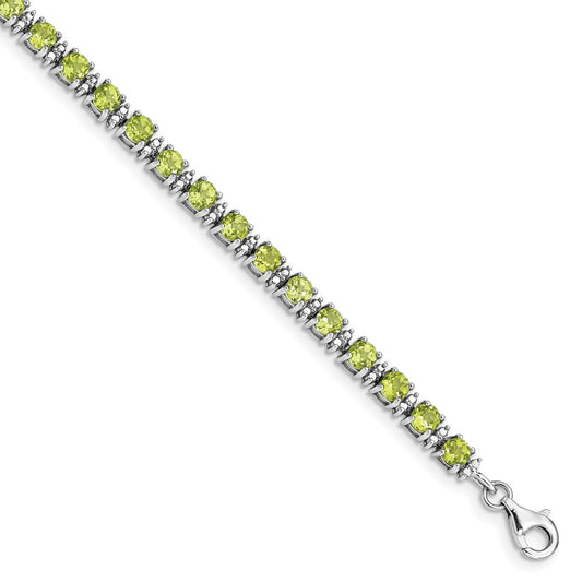 Sterling Silver Rhodium-plated Peridot and Diamond Bracelet 7 inches