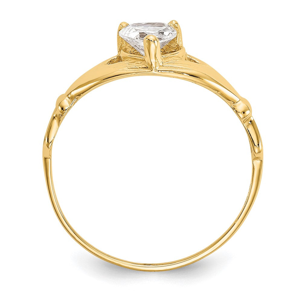 14k CZ April Birthstone Claddagh Heart Ring