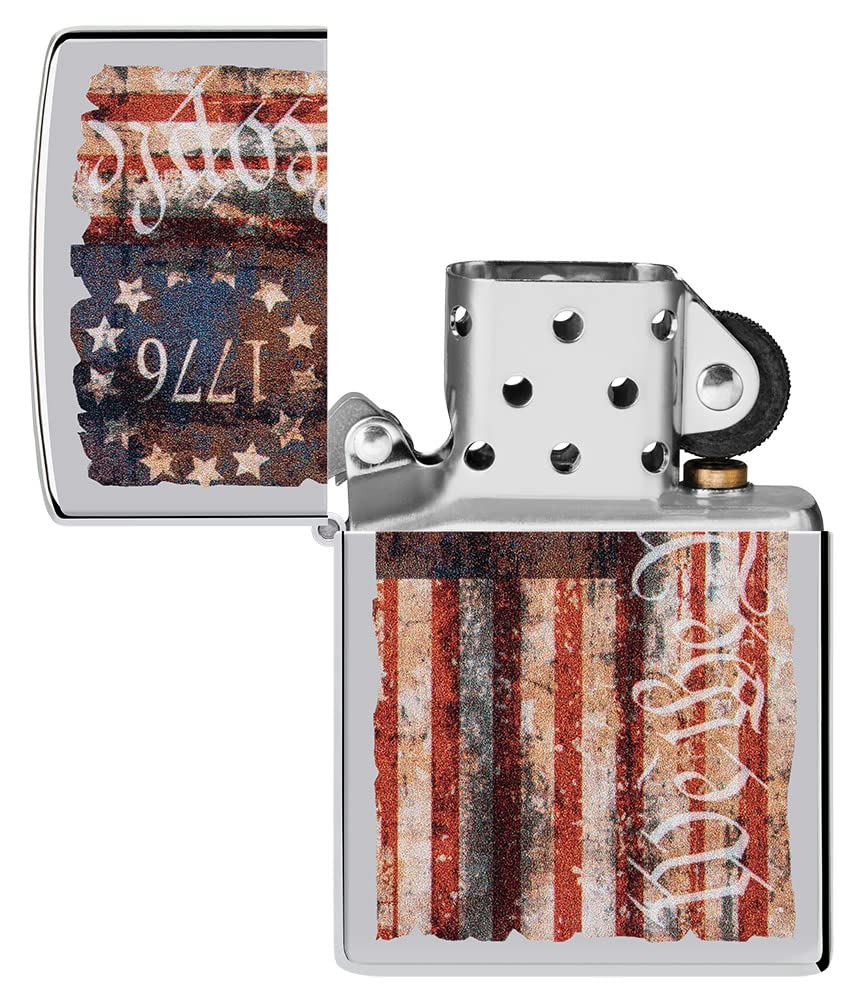 Zippo Americana Flag Design High Polish Chrome Pocket Lighter