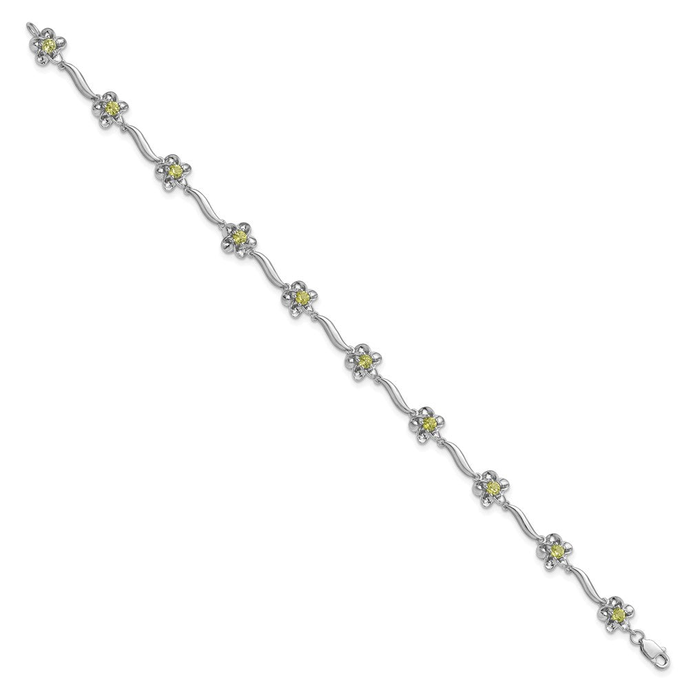 Sterling Silver Rhodium-plated Floral Peridot Bracelet 7.5 inches