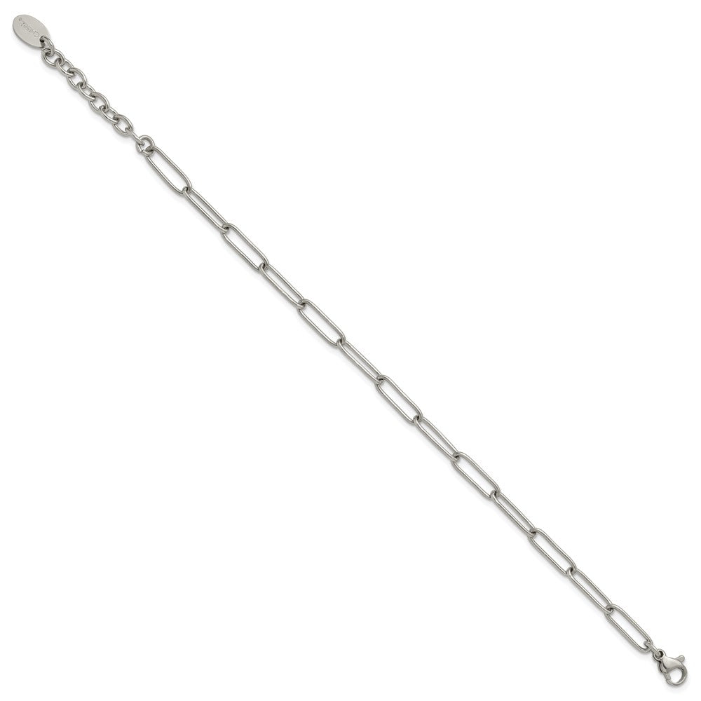 Stainless Steel Polished Open Link Paperclip 7in w/1.25in ext Bracelet 7 inches