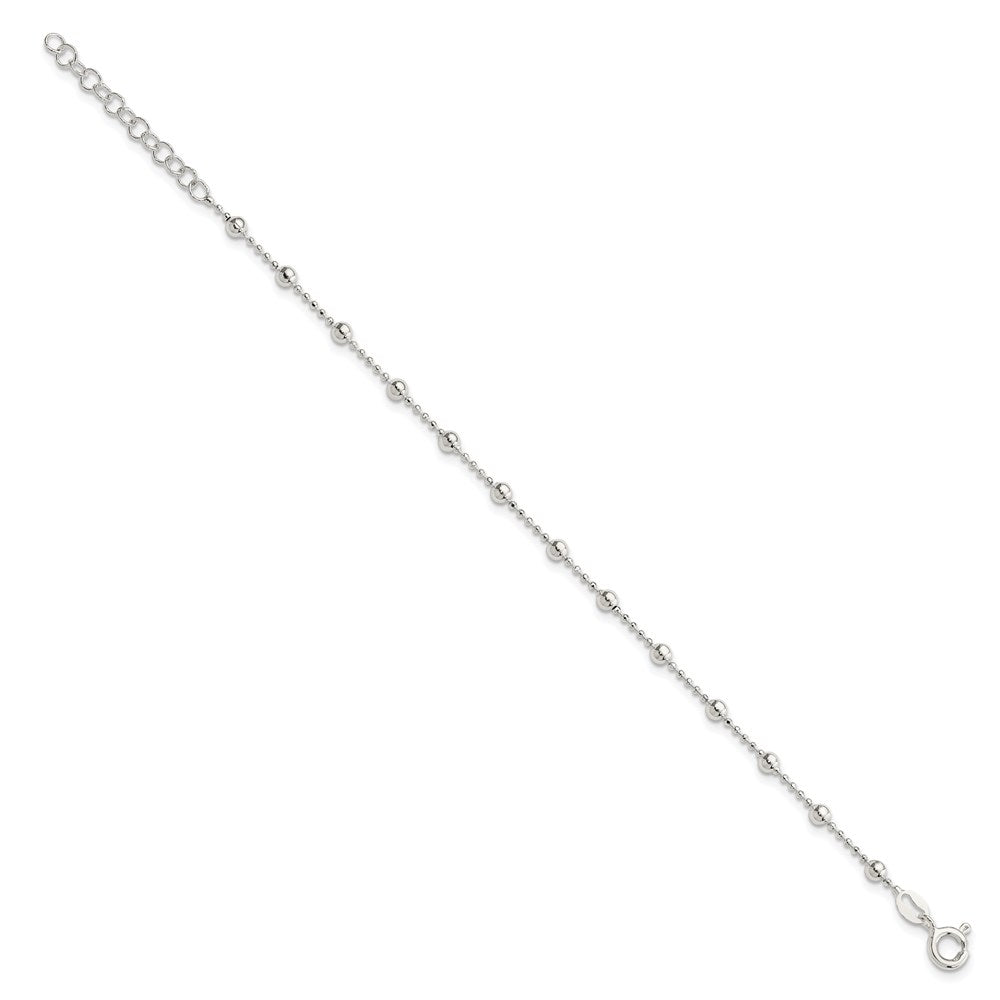 Sterling Silver Polished Beaded 6 Inch with 1 in Ext Bracelet 6 inches