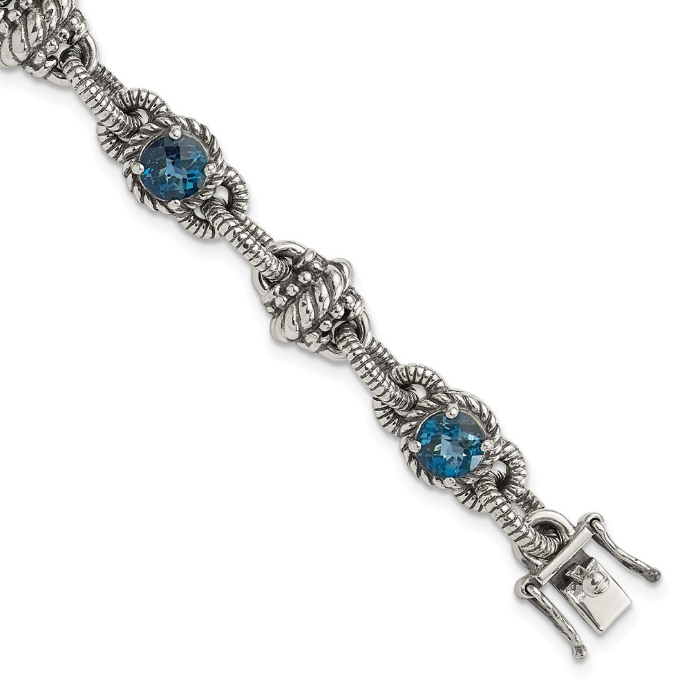 Shey Couture Sterling Silver 7.75 inch Antiqued Round London Blue Topaz Bracelet 7.75 inches