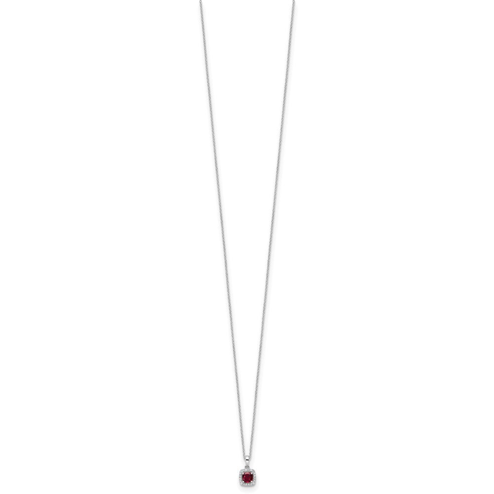14k White Gold 1/10 carat Lab Grown Diamond VS/SI+ G+ and Created Ruby 18 inch Pendant Necklace