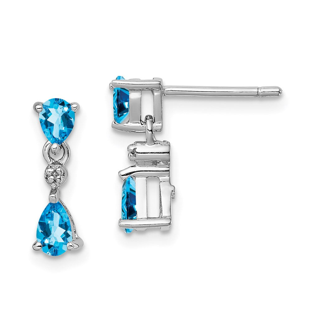 Sterling Silver Rhodium Sapphire & Diamond Post Earrings