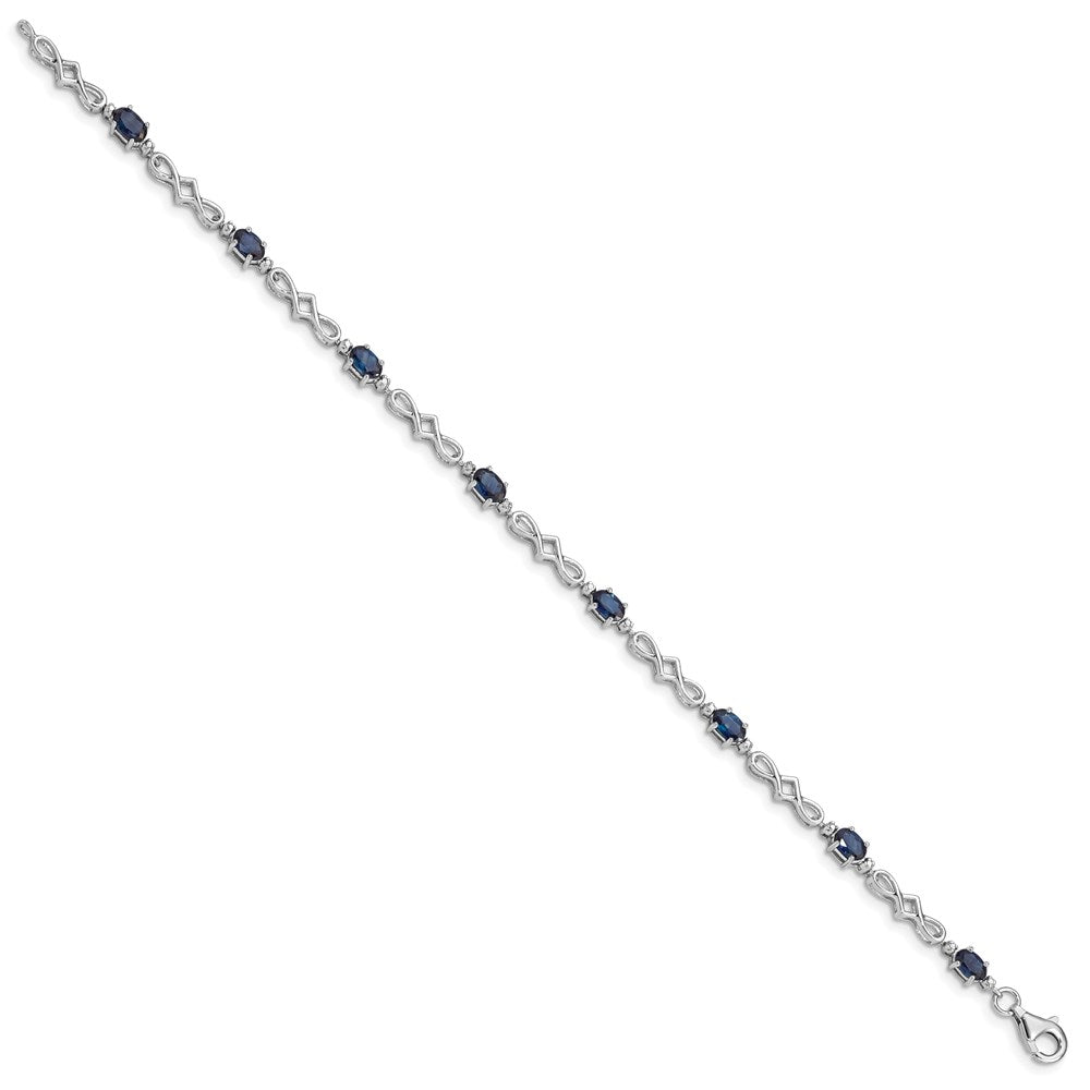 Sterling Silver Rhodium-plated Sapphire and Diamond Bracelet 7 inches