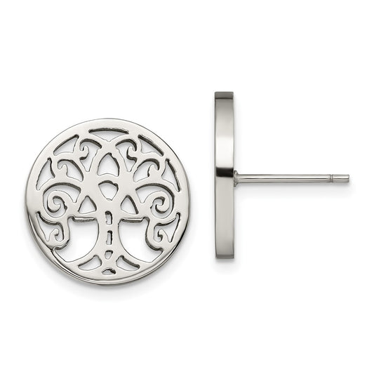 Stainless Steel Polished Tree of Life Post Earrings