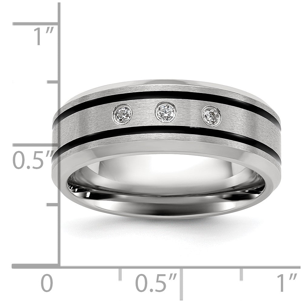 Chisel Stainless Steel Brushed and Polished Enameled with CZ 8mm Band Size - 11