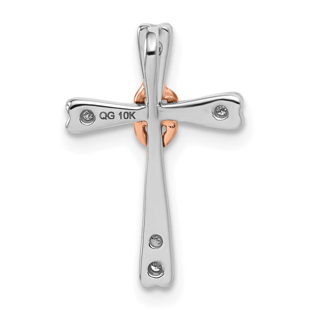 10k White Gold and Rose Plating Diamond Cross Pendant