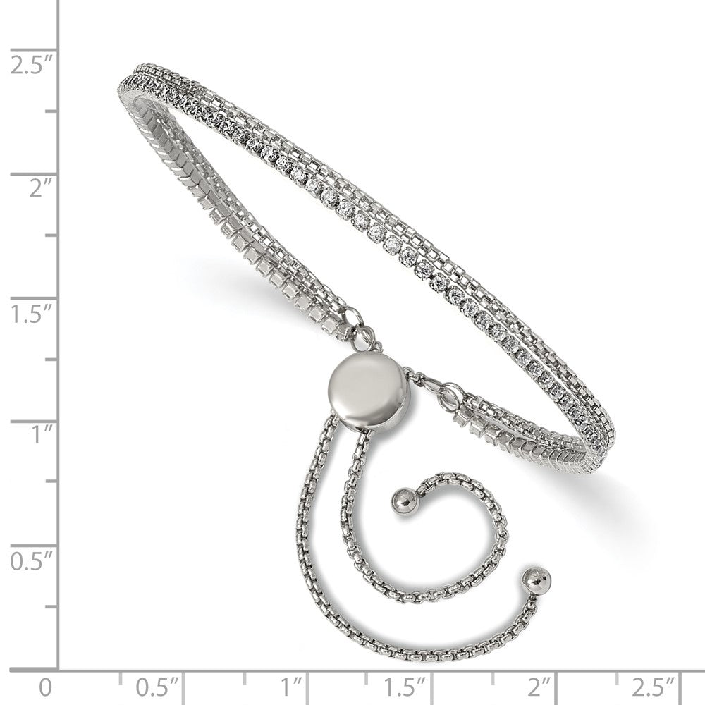 Stainless Steel Polished with CZ 2 Strand Adjustable Bracelet