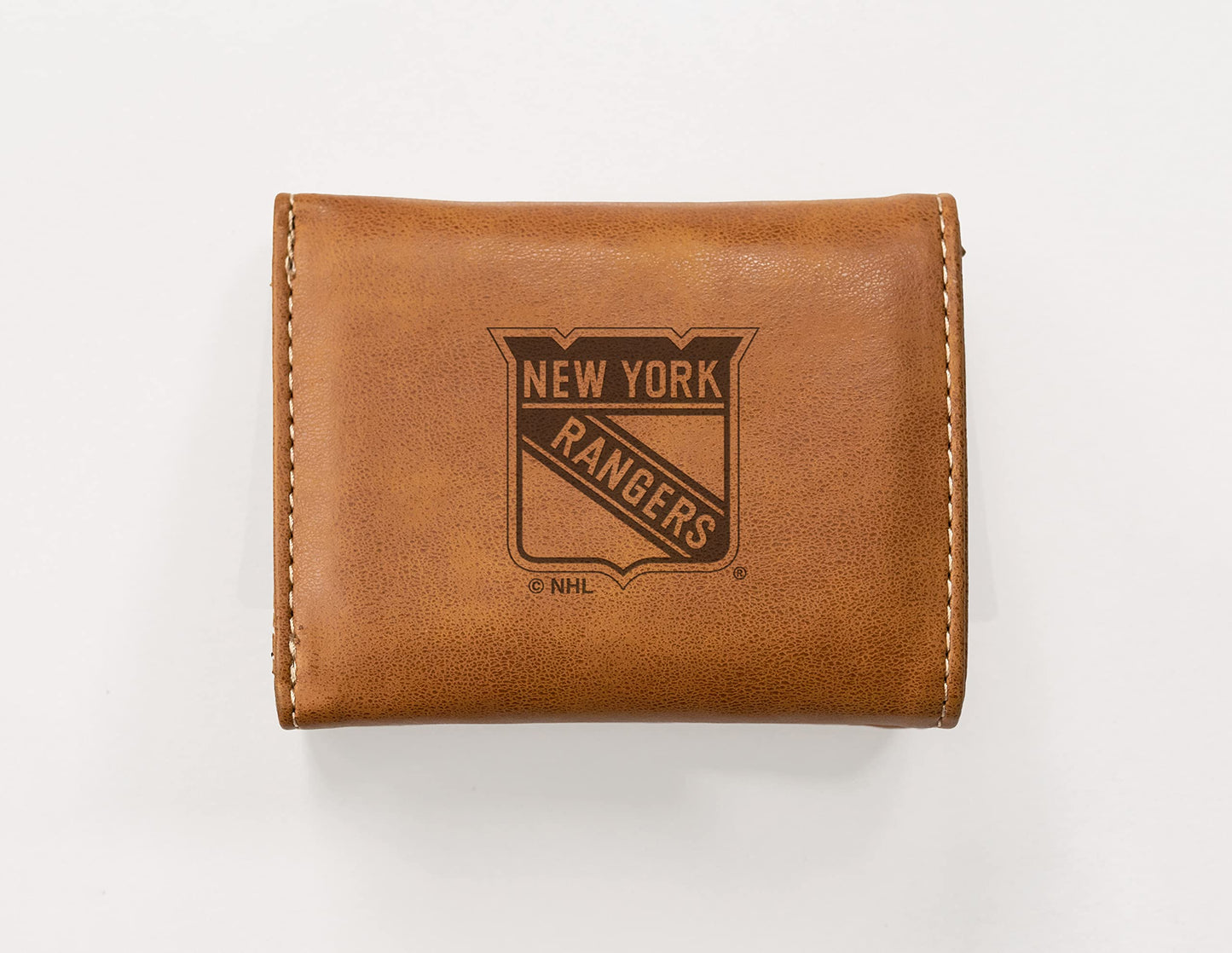 Hockey Rico Industries New York Rangers Brown Laser Engraved Trifold Laser Engraved Tri-Fold Wallet - Men's Accessory