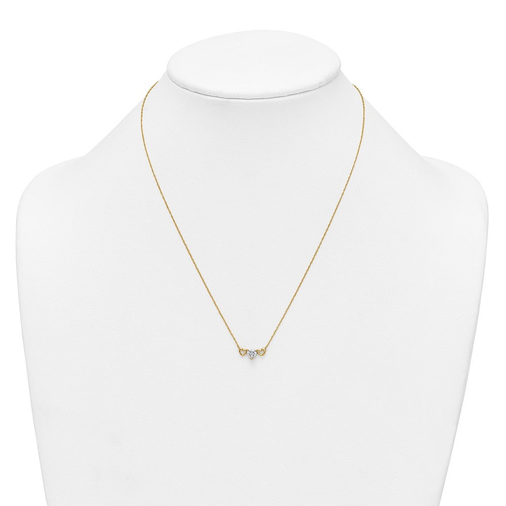 10k Polished Heart CZ Center with Two Open Hearts 18.5 inch Necklace