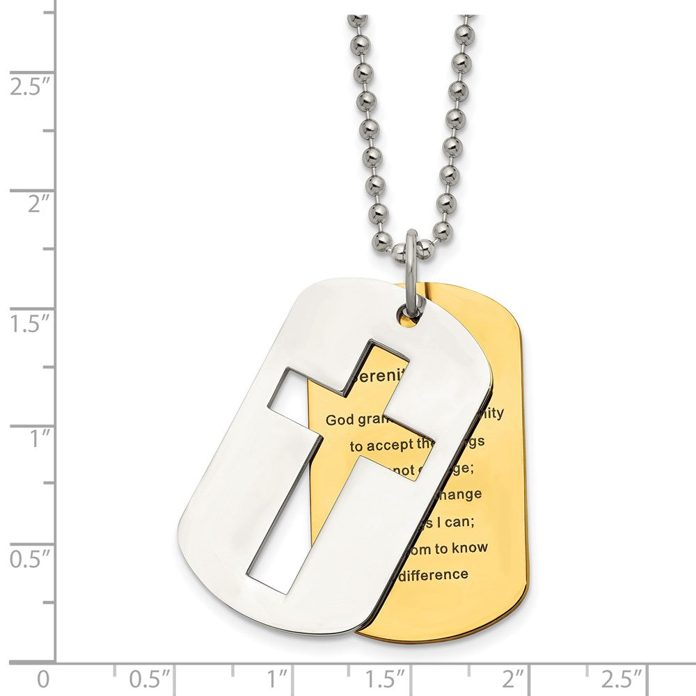 Stainless Steel Polished Yellow IP-plated 2 Piece Serenity Prayer Necklace