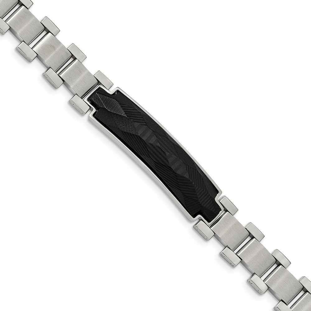 Stainless Steel 8.25in Brushed & Polished Solid Carbon Fiber Inlay Bracelet 8.25 inches