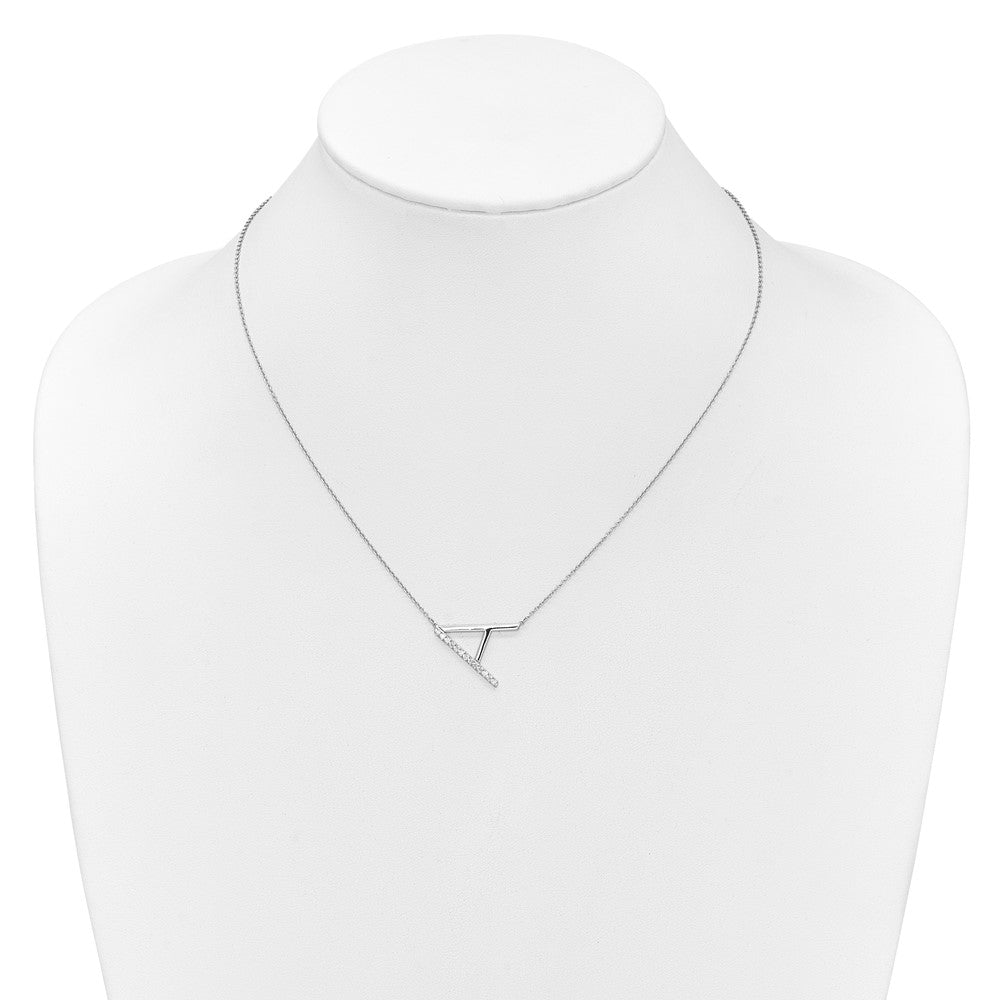 14K White Gold Sideways Diamond Initial A Necklace